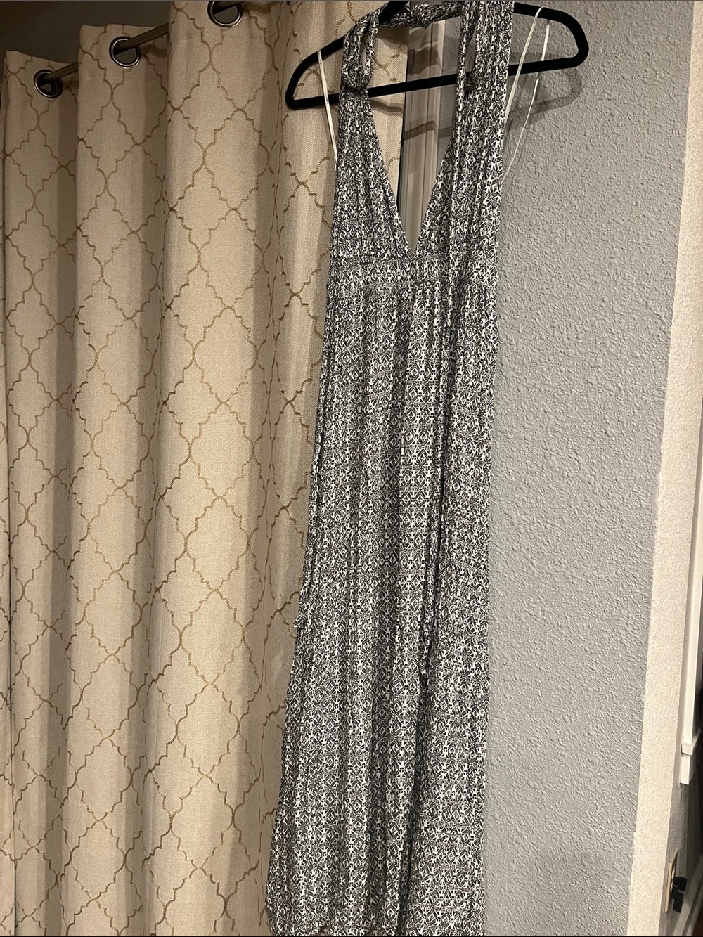 Lulu's Black & White Patterned Halter Maxi Dress